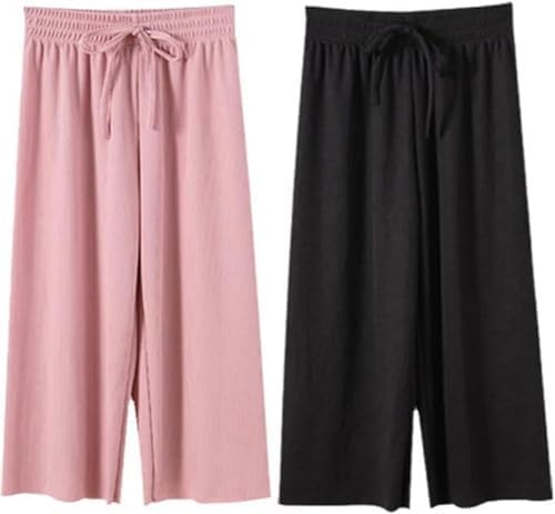 AOOPOO 2 Pack Summer Girls Wide Leg Pants Elastic High